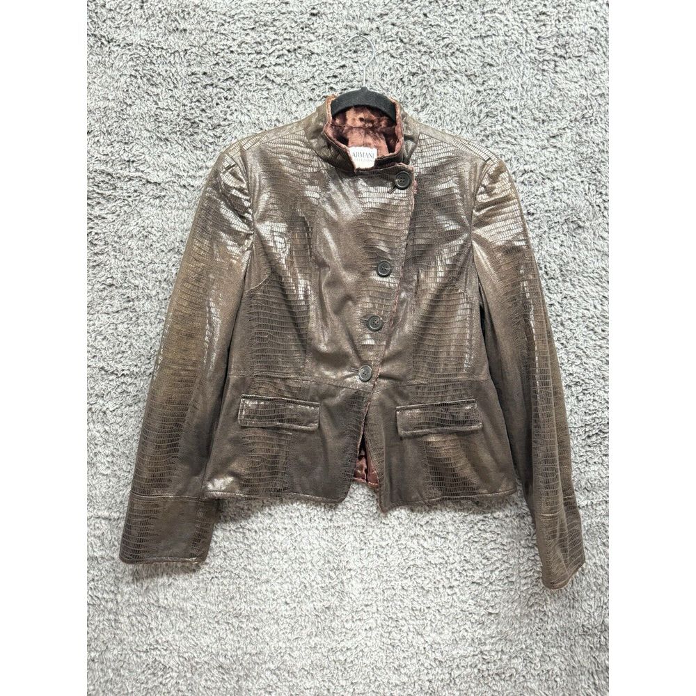 Armani Collezioni Brown Polyester Faux Snakeskin Jacket Size 10